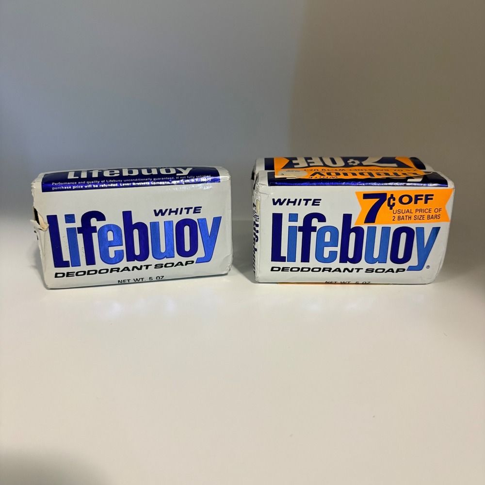 NOS Lifebuoy Deodorant Soap White 2 Bath Size Bars Vintage NEW 10oz Bundle Adver